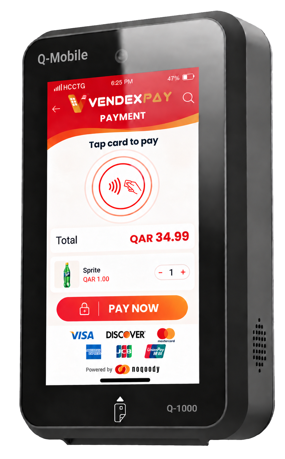 Vendex Pay VX-1 payment terminal with card reader, NFC pad, face camera and palm scanner